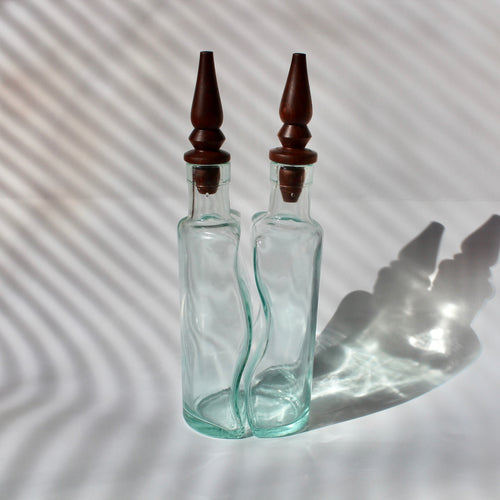 Walnut Lidded Italian Glass Bottles