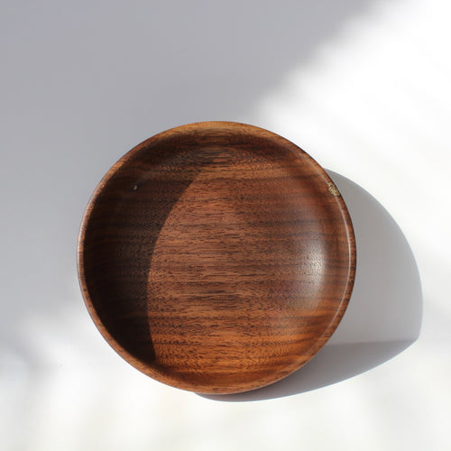 Small Brass Inlaid Walnut Bowl